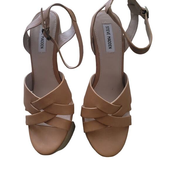 Steve Madden Tan Orlena High Platform Wedge Shoes 10 M Work Business - Picture 1 of 8